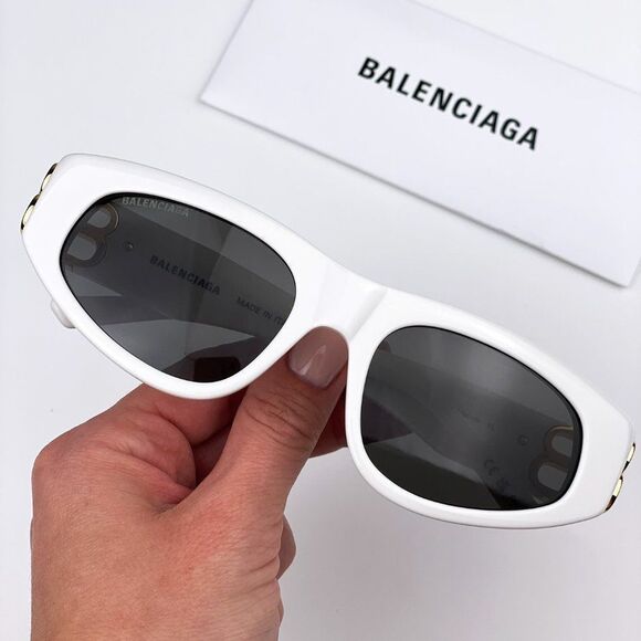 Balenciaga BB0095S 012 Sunglasses White Gold Logo Grey Cat Eye Unisex main image 12